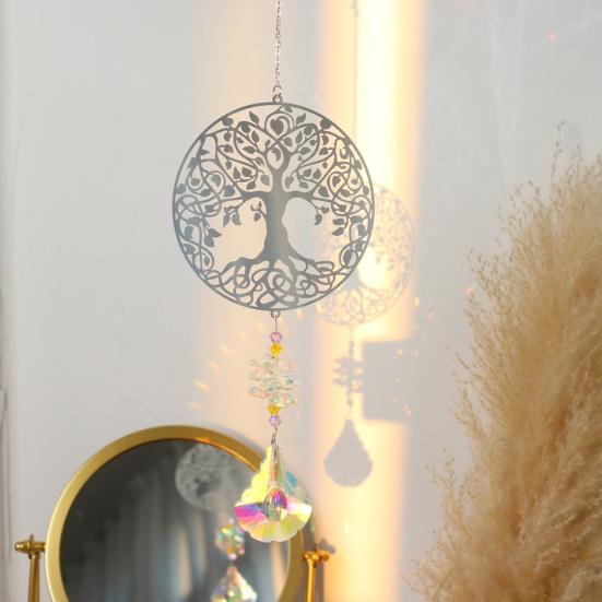 Faux Crystal Sun Catcher Decoration Hollow Fairy Tree of Life Owl Butterfly Hummingbird Hanging Ornament Home Office Garden Window Hanging Pendant