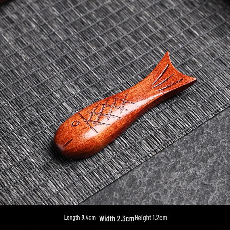 Rosewood Fish-Shaped Leaf Tea Tongs & Chopstick Rest