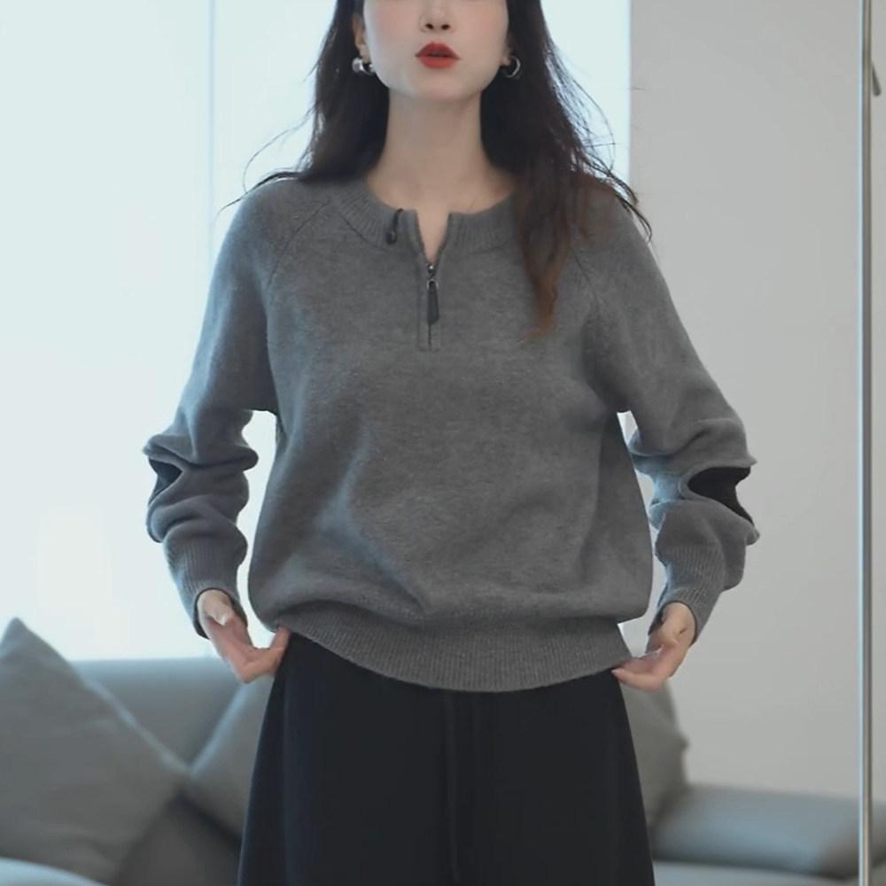 Women's High-End Half-Zip Sweater: Stylish, Cozy, Loose Knit Top for Autumn and Winter