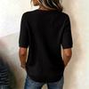 Women Ribbed Knit Short Sleeve Button Up Top V Neck Lightweight Casual Blouse Summer Wear Slim Fit Soft Fabric