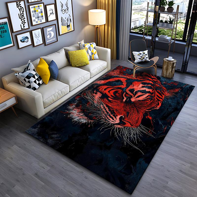 Modern Artistic Red Tiger Pattern Area Rug for Living Room Decor Suitable for Use As an Anti-slip for Living Room Bedroom Sofas