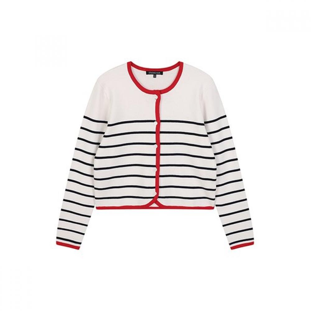 Two Tone Line Contrast Round Cardigan Ar1kg260 IV (ivory)/FF