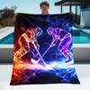 1 Stück Eishockeyspieler Neon Glow Kampfkampfdecke Sportfan-Decke Lebendiges Energie-Design Weiche Fleecedecke für Männer und Jungen