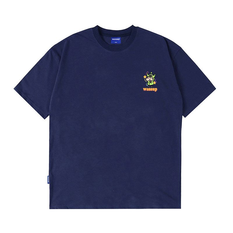 Wassup Cartoon Xiaoxin Round Neck T-Shirt for Men and Women, Summer Heavyweight National Trend Couple Tee Short-Sleeved Casual Top