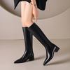 INS Women's Knee High Boots Genuine Leather Low Heel Winter Shoe Ladies Big Size 45 Fashion Zipper Black Khaki Long Chelsea Boot