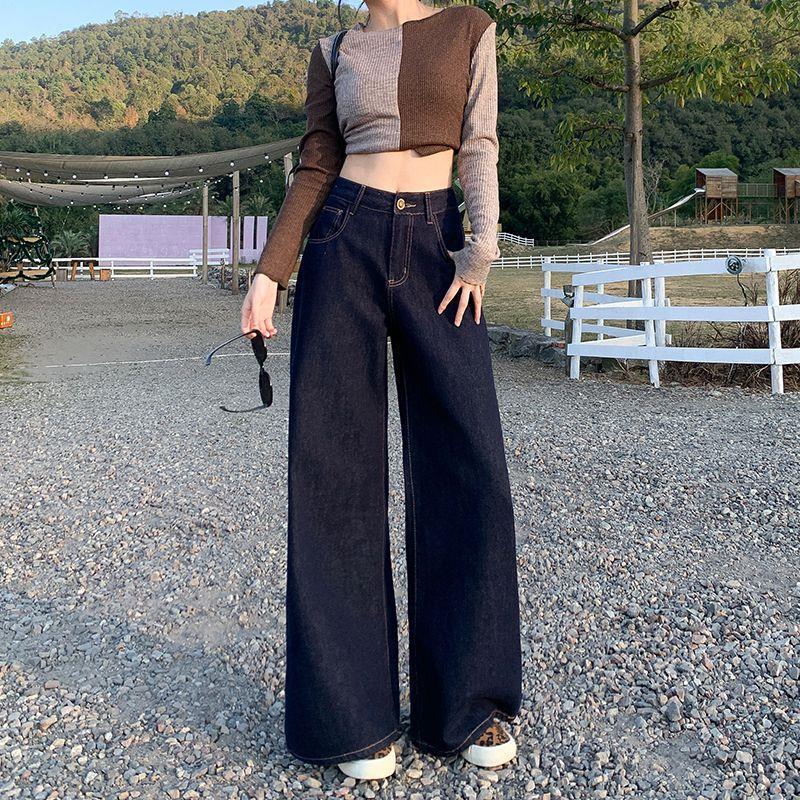 

Women s American Retro High-Waisted Wide-Leg Jeans - Spring Fashion, Loose Fit, Floor-Length Small