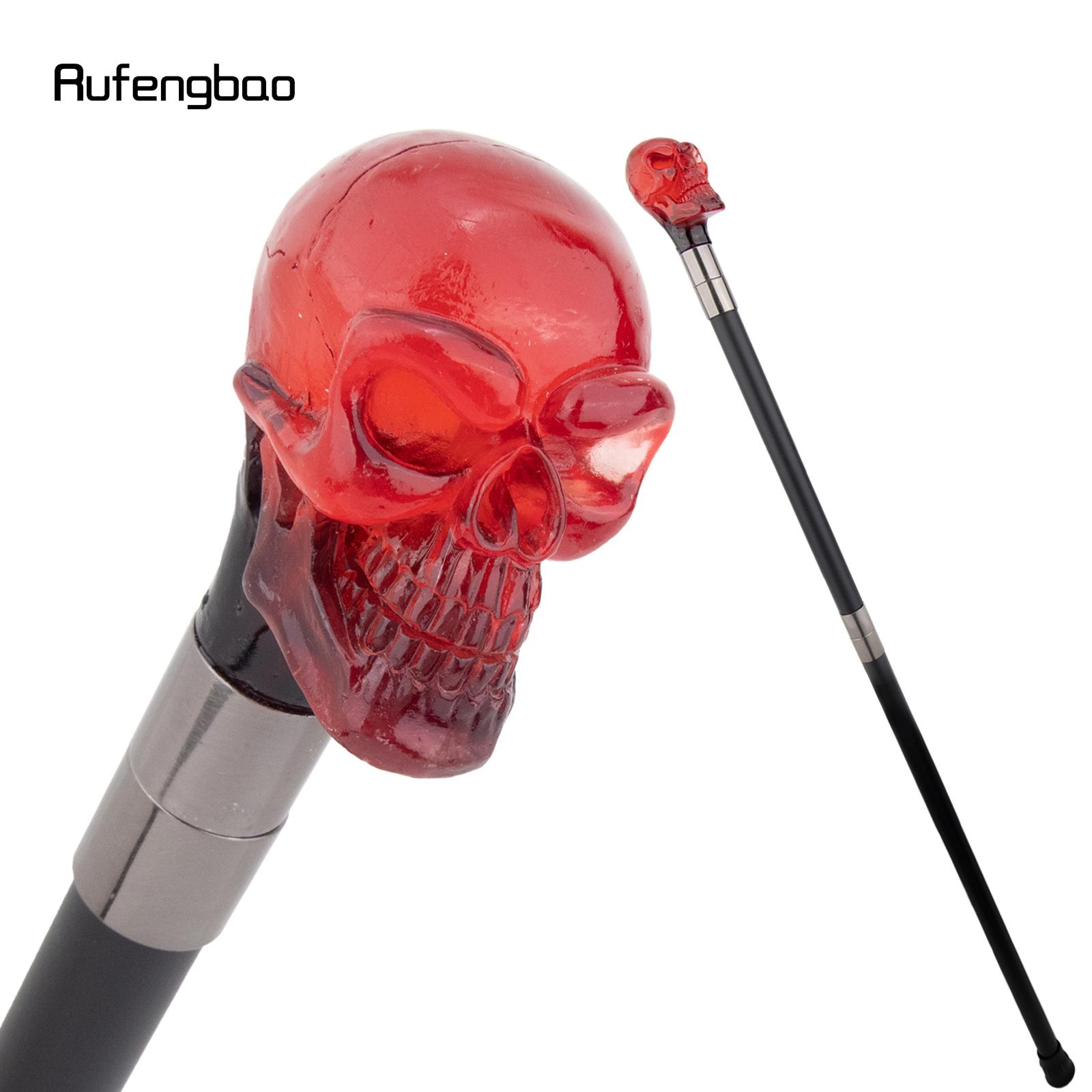 Red Transparent Resin Big Eyes Skull Head Walking Cane Fashion Decorative Steel Stick Gentleman Performance Stage Cane 93cm