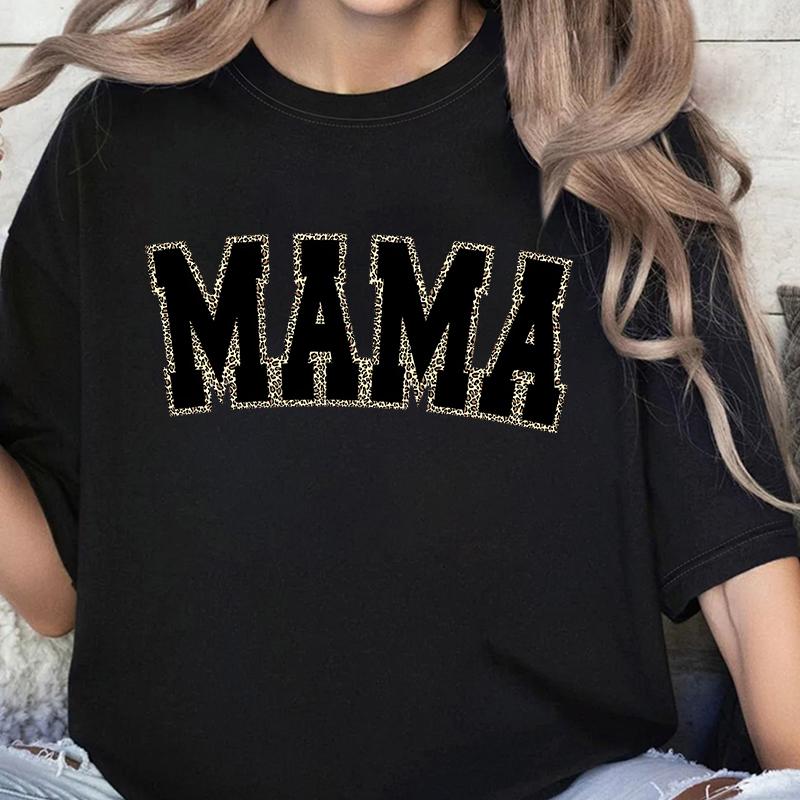 Leopard Lightning Mama Graphic T Shirts Cute Flower Bow Mom Life Vintage T Shirts New Mom Gift Wildflowers Mama Crewneck T-shirt