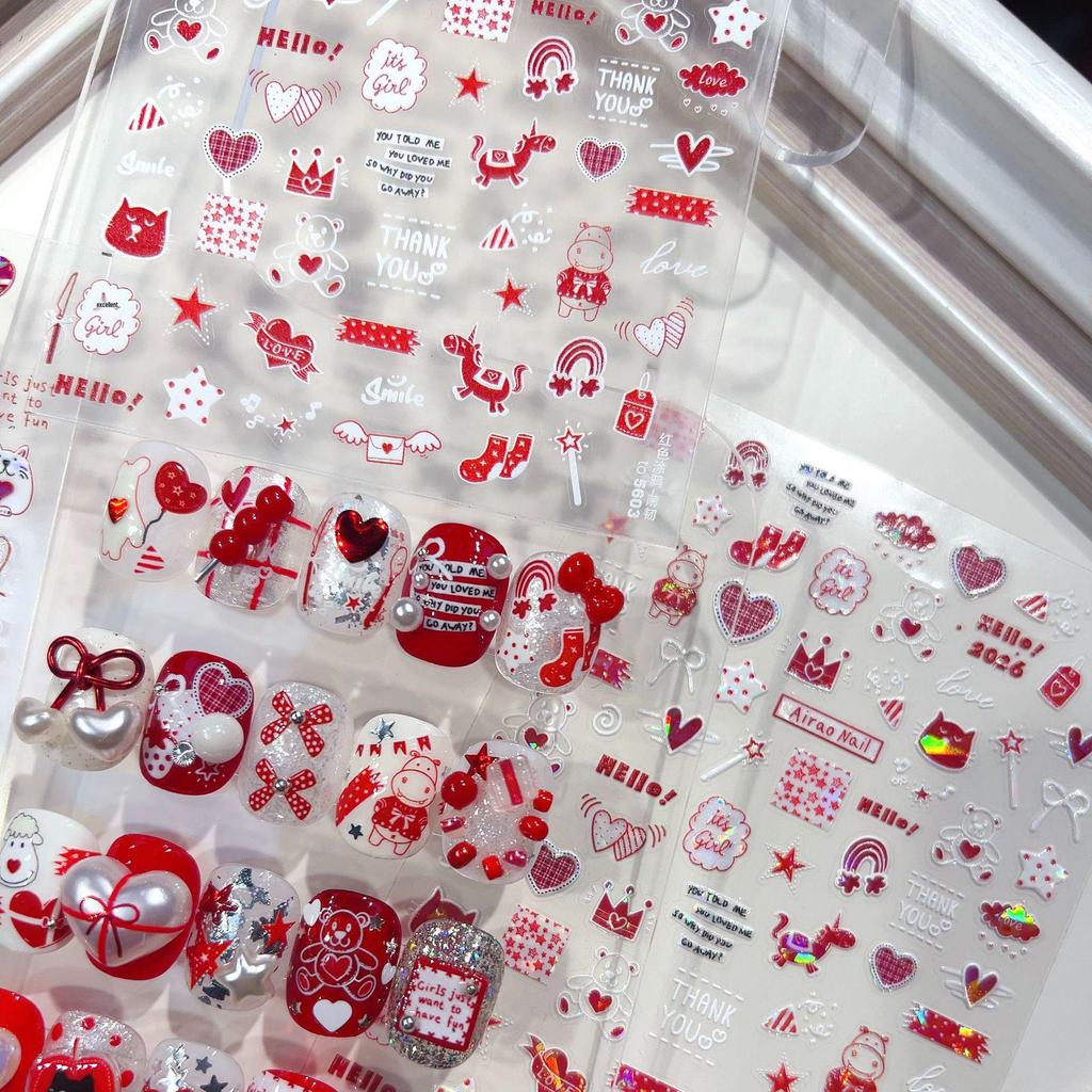 Tomoni x Ai Rao Red Graffiti Embossed Nail Stickers for Kids