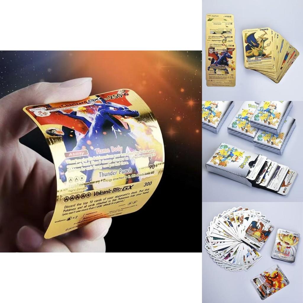 Shiny Pokemon Cards Metal Gold Energy Card Collection Featuring Charizard And Pikachu