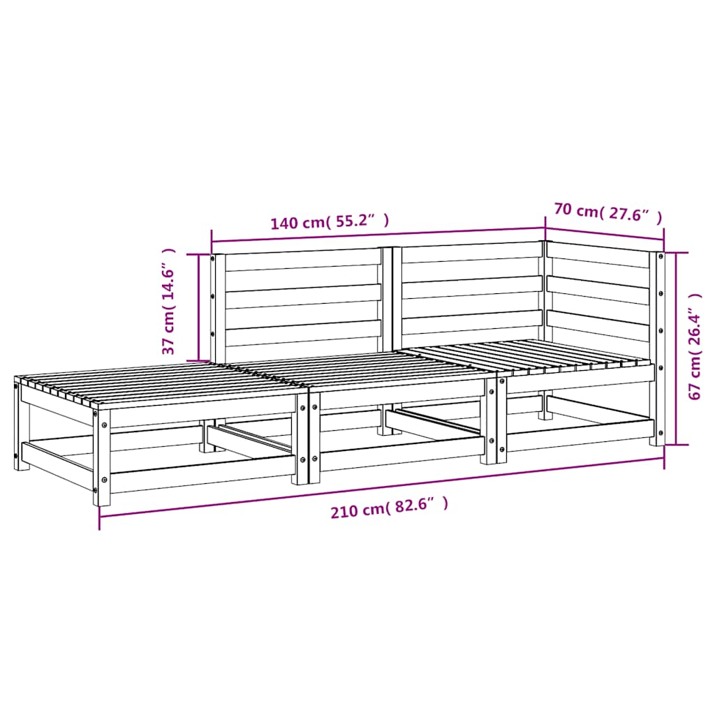 2-Sitzer Gartensofa mit Hocker Massivholz Kiefer