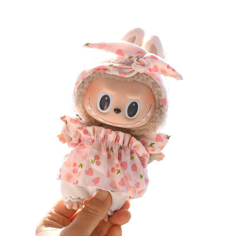 17cm Plaid Dress with Hairband for Vinyl Dolls