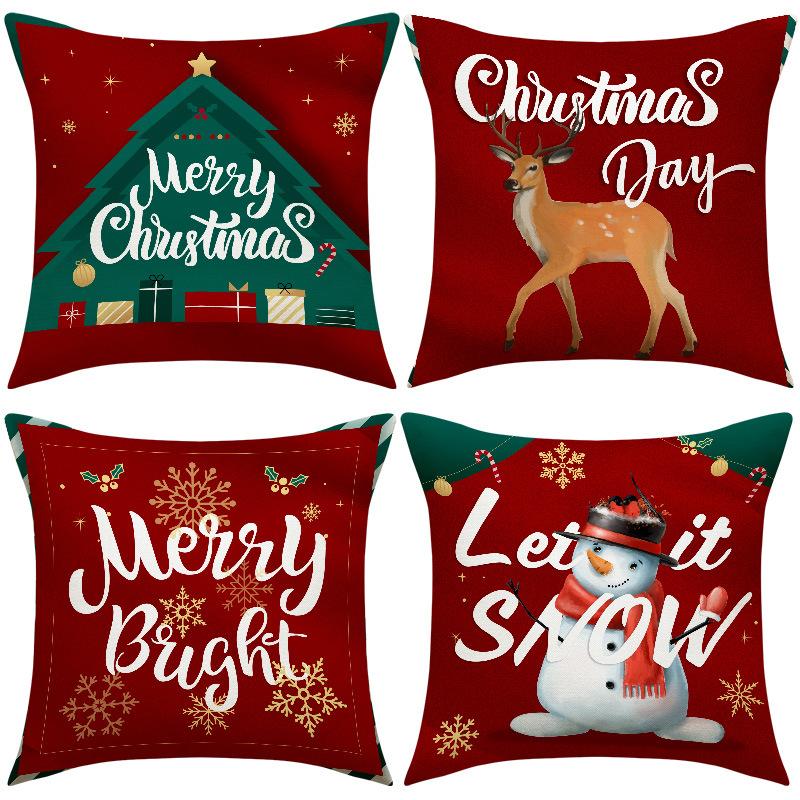 New Red Snowman Christmas Pillow Case Line Printed Pillow Case Festive Room Sofa Decoration Cushion Case