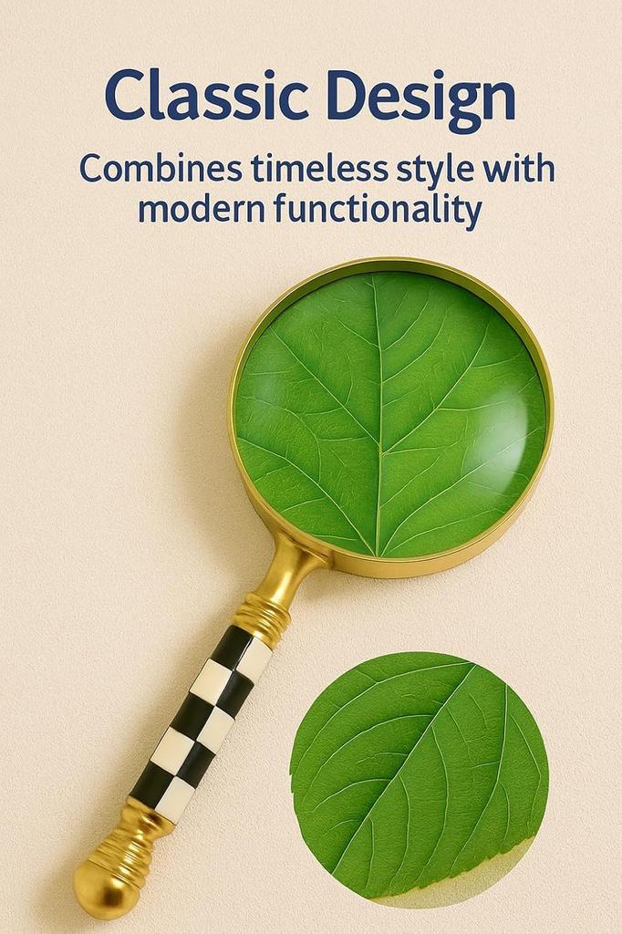 Beautiful Vintage Magnifying Glass Solid Brass Metal with Mother of Pearl Plated Handle | Book Reading, Map Design, Office & School Work