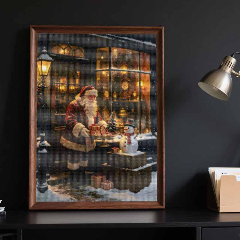 Full Drill Diamond Art Kit Santa Christmas DIY Rhinestone Painting Canvas Creative Handmade Gift for Dog Lovers Holiday Home Decoration