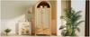 Kleiderschrank 181x78x45 cm mit Rattan-Geflecht, Eichen-Optik, Halbkreisförmiges Regal, 2 Türen mit Magnetverschluss, 2 Schubladen, Kleiderstange und Kippsicherung
