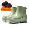 Women Glossy  Ankle Rain Boots Wedge Platform Thick Sole Waterproof Rubber Short Chelsea Style Rain Shoes