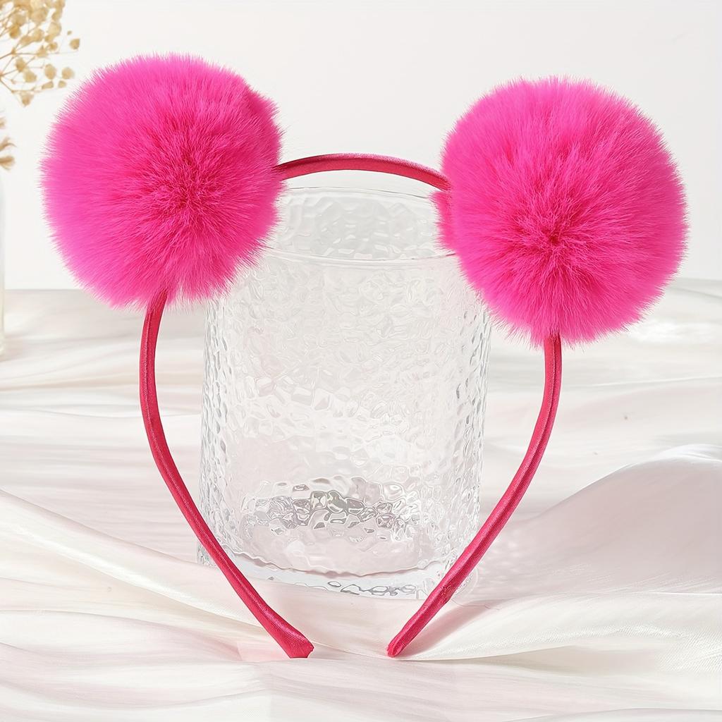 Novel And Cute Candy Colored Pom-Pom Headbands, Faux Rabbit Plush Hair Accessories for Festive Outfits.