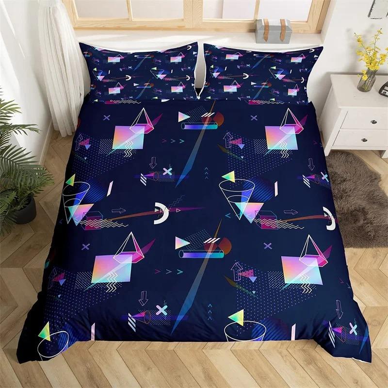 Psychedelische 3D Geometrische Bettbezug Mikrofaser Bunt Pop Art Queen Size Retro 80er Jahre Bettwäsche Set