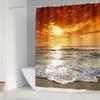 4Pcs Romantic Seaside Shower Curtain Set with Non-Slip Bath Mat, Toilet Lid Cover, Contour Rug & 12 Hooks, Bathroom Decor