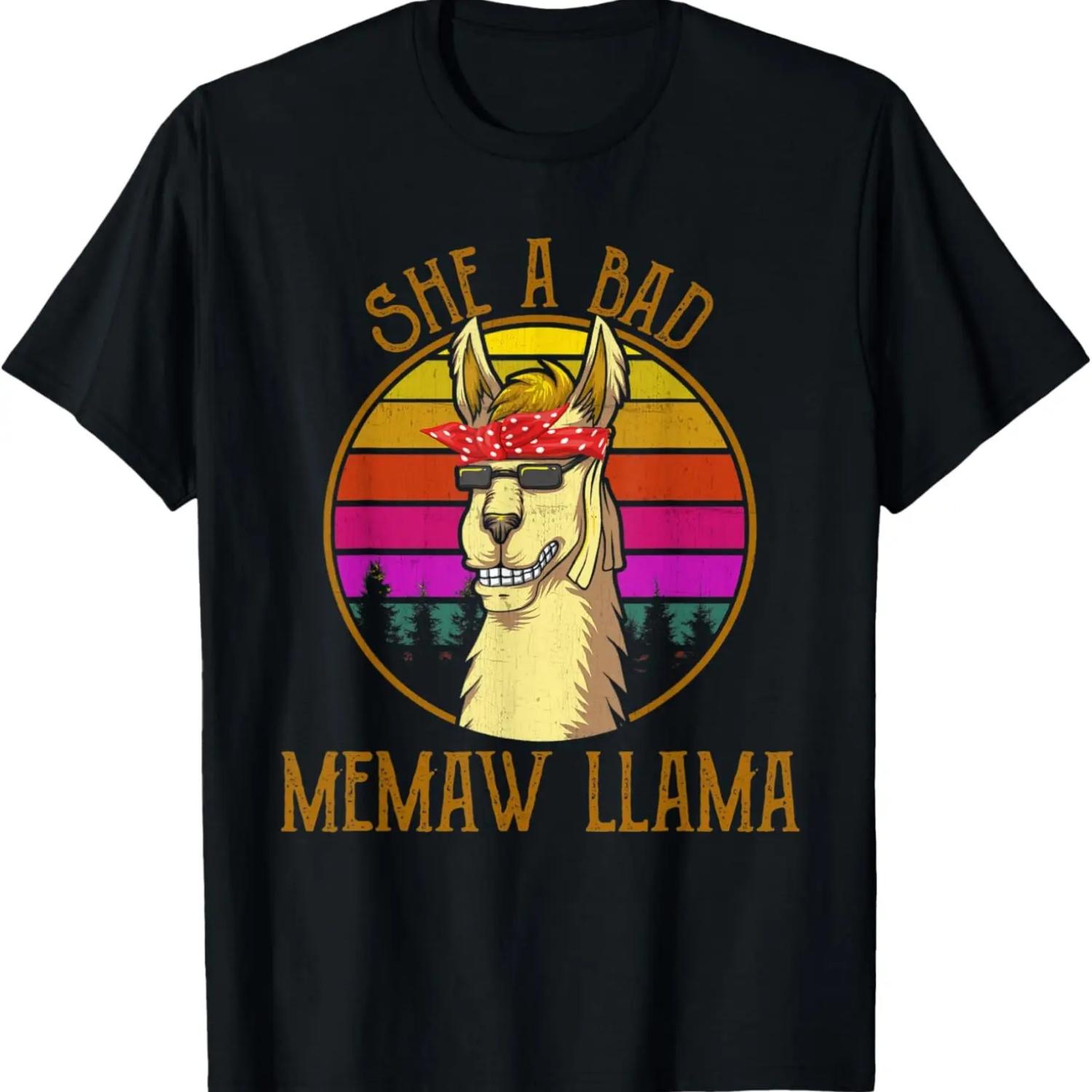 She A Bad Memaw Llama Funny Retro Vintage Mothers Day T-Shirt S