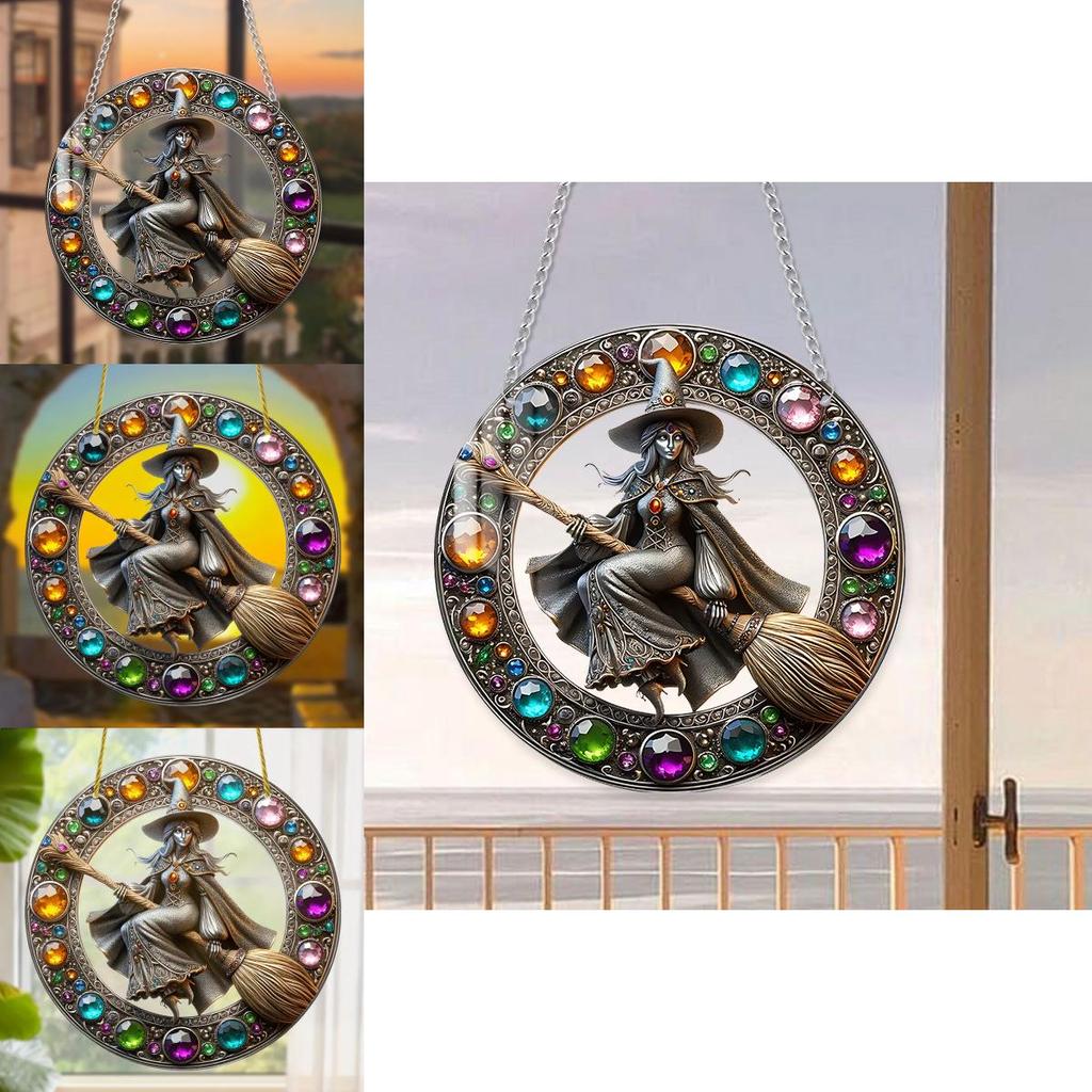 Enchanting Acrylic Magic Gem Witch Cartoon Character Decorative Pendant For Outdoor Use