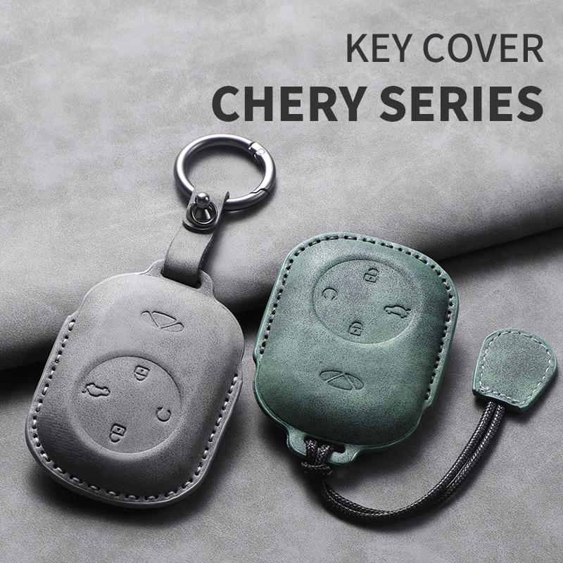For Chery Fulwin T9 2025 Leather Car Key Bag Case Wallet Holder Key Cover Key Chains Car Accessories Key rope Keyring
