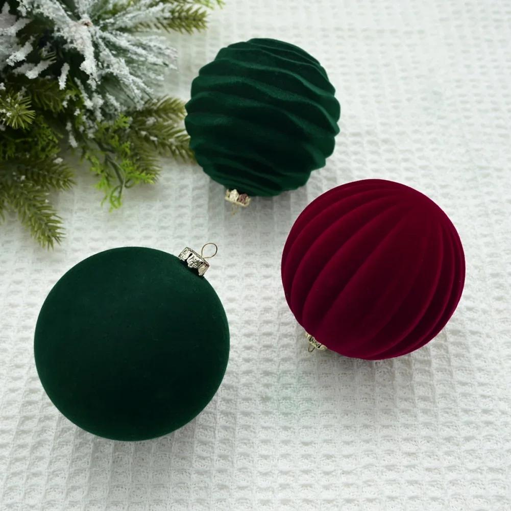 New 12Pcs/Box 8cm Velvet Christmas Ball Pendant Xmas Tree Ornament with Hanging Loop Christmas Hanging Decoration for Home Party