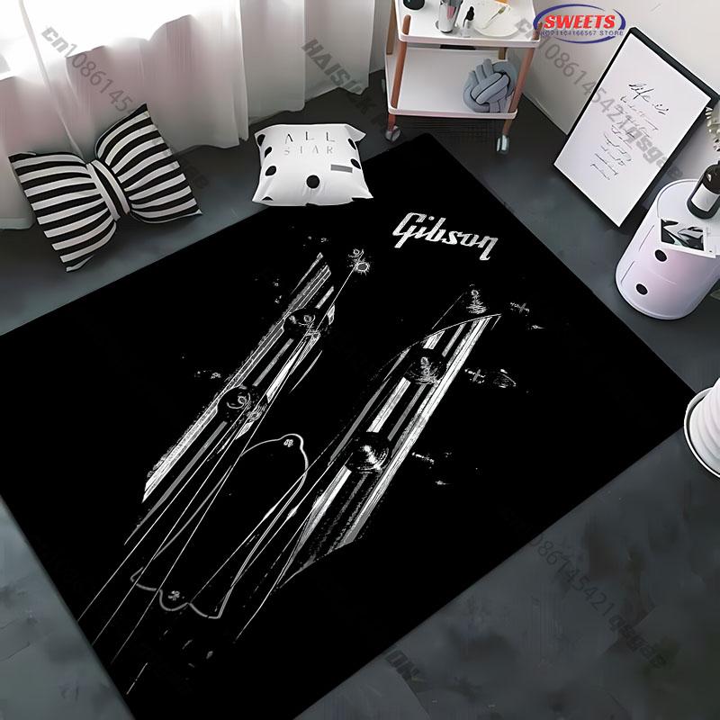 17Stili Tappeto con Stampa Pattern Chitarra G-Gibs0n per Soggiorni Camera da Letto, Divano, Lavabile in Lavatrice Tappetino Regali per Amanti della Musica