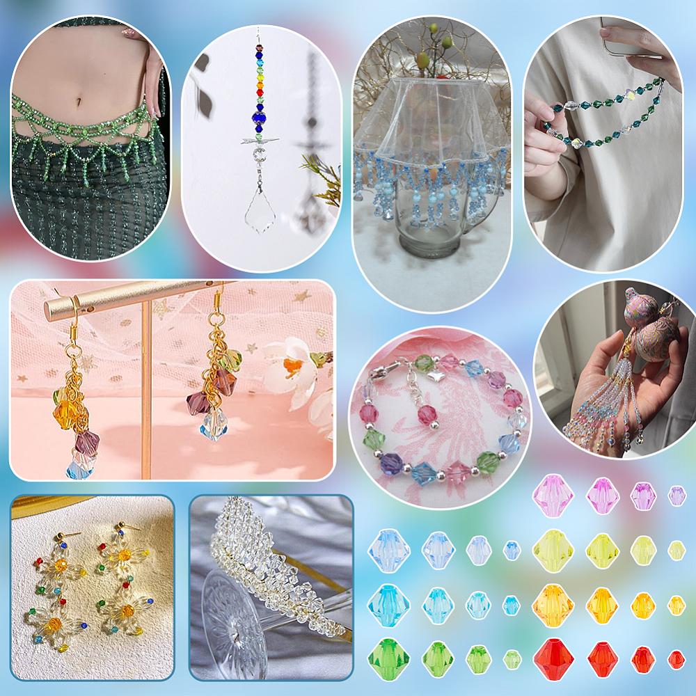 2310Pcs 28 Styles Transparent Acrylic Beads Bicone Mixed Color 4~10x4~10mm Hole: 1~2.5mm