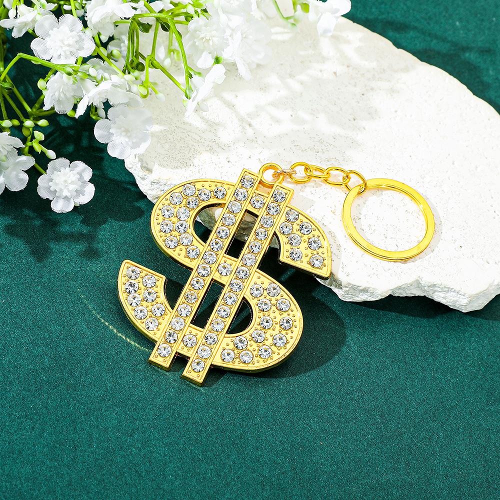 Big Rotatable US Dollar Money Sign Pendant Keychain Men Rapper Hip Hop Punk Keyrings Gifts