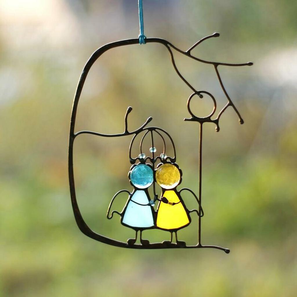 Stained Glass Angels Couple Doll Window Hangings Sun Catcher Art Hanging Pendant Wall Door Decoration For Home Ornaments