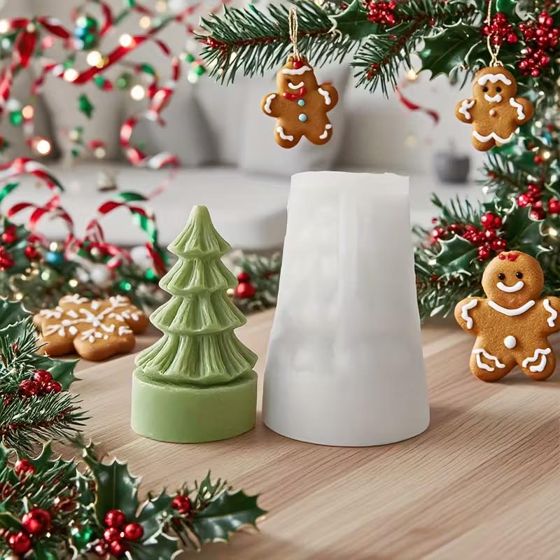 DIY Christmas Tree Candle Silicone Mold Christmas Party Decoration Aromatherapy Plaster Making Mould Home Ornament New Year Gift