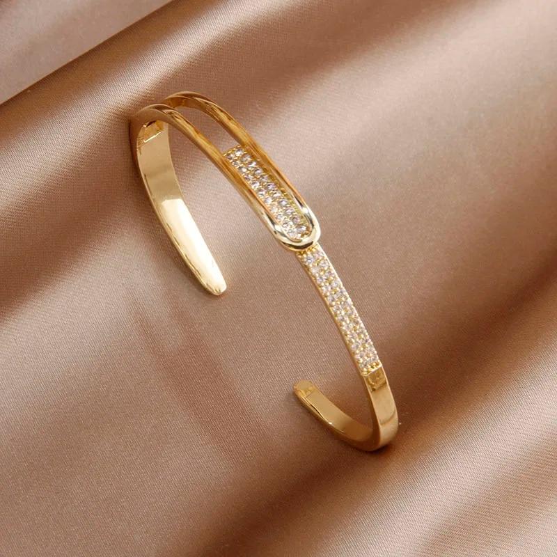 2023 New Design Opal Geometric Open Bangles&bracelets for Women Fashion Brand Jewelry Delicate Zircon Bangles