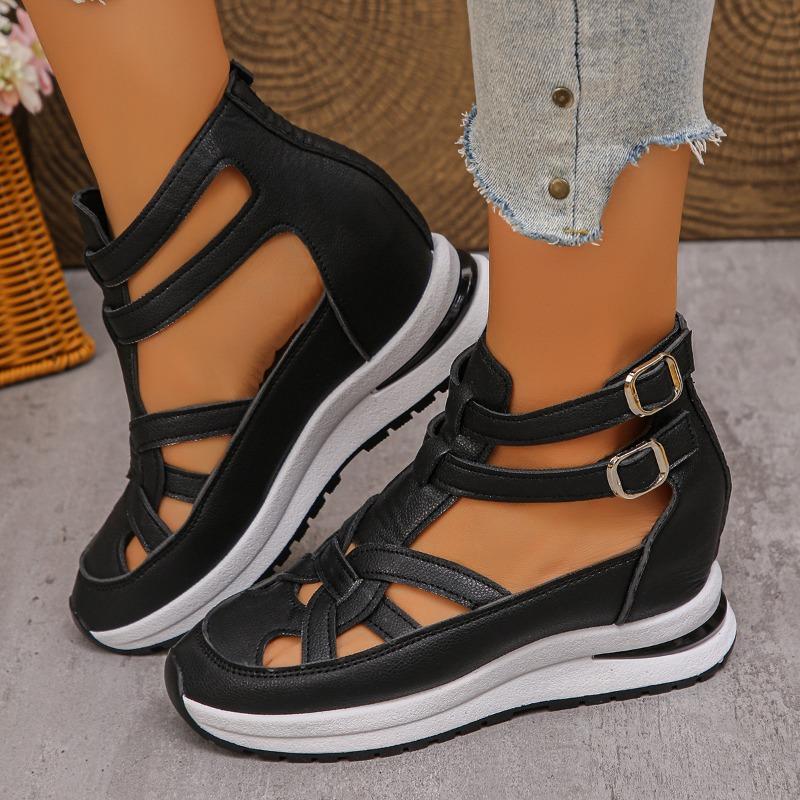 

Summer new slope heel sandals bag head hollow breathable women s large size muffin thick sole Velcro women s shoes size 43 44