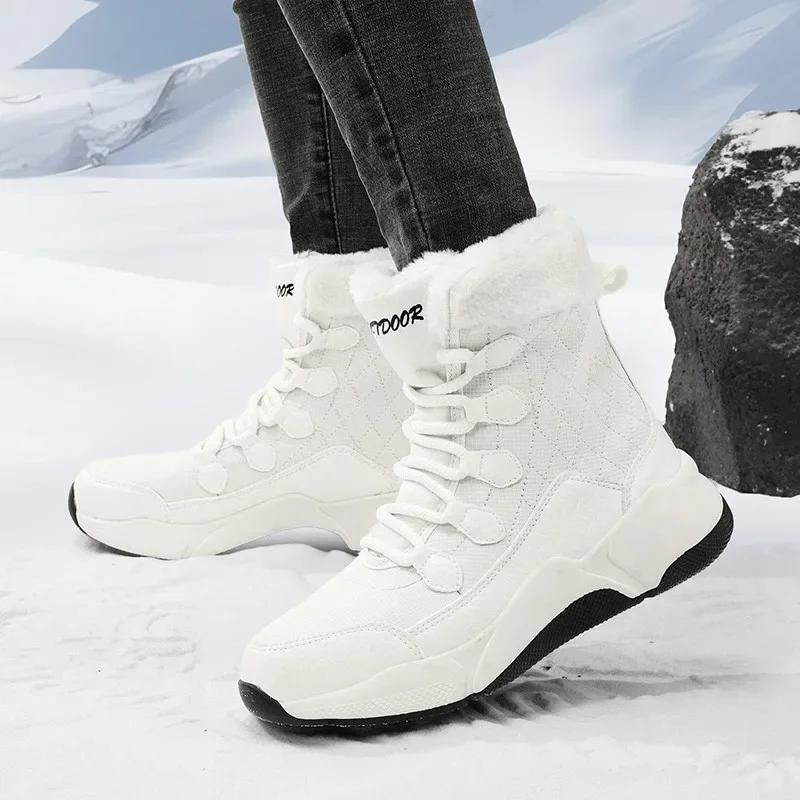 Damskie Buty Zimowe Damskie Buty Śniegowce Sznurowane Botki Kostkę Damskie Antypoślizgowe Pluszowe Futrzane Buty Utrzymujące Ciepło Kostkę Botas Duże Rozmiary 36-42