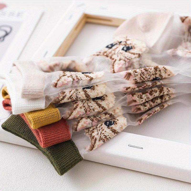 Șosete Transparente Drăguțe cu Pisici pentru Femei, Modă Japoneză pentru Doamne, Coreeană la Modă, Vară, Subțiri, Șosete din Mătase Cristal, Ciorapi din Fibră de Sticlă