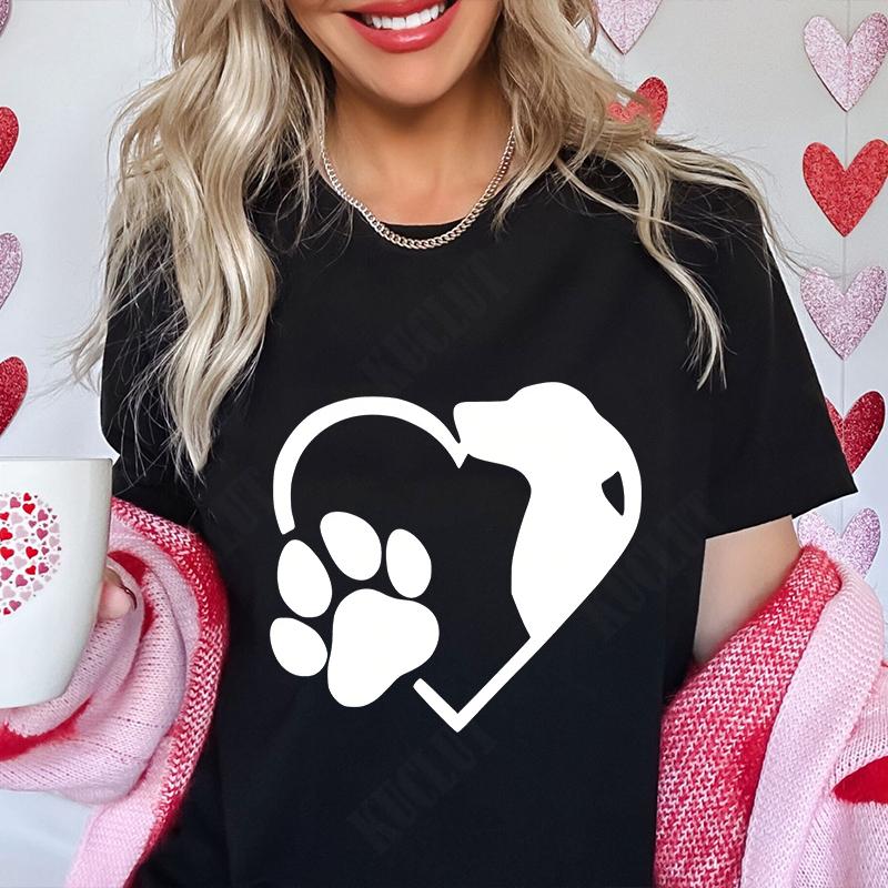 Funny Heart  Dog Paw Print Women Tshirts Fashion Summer Ladies Tshirts Short Sleeves Clothes Love Heart Fashion Casual Shirts