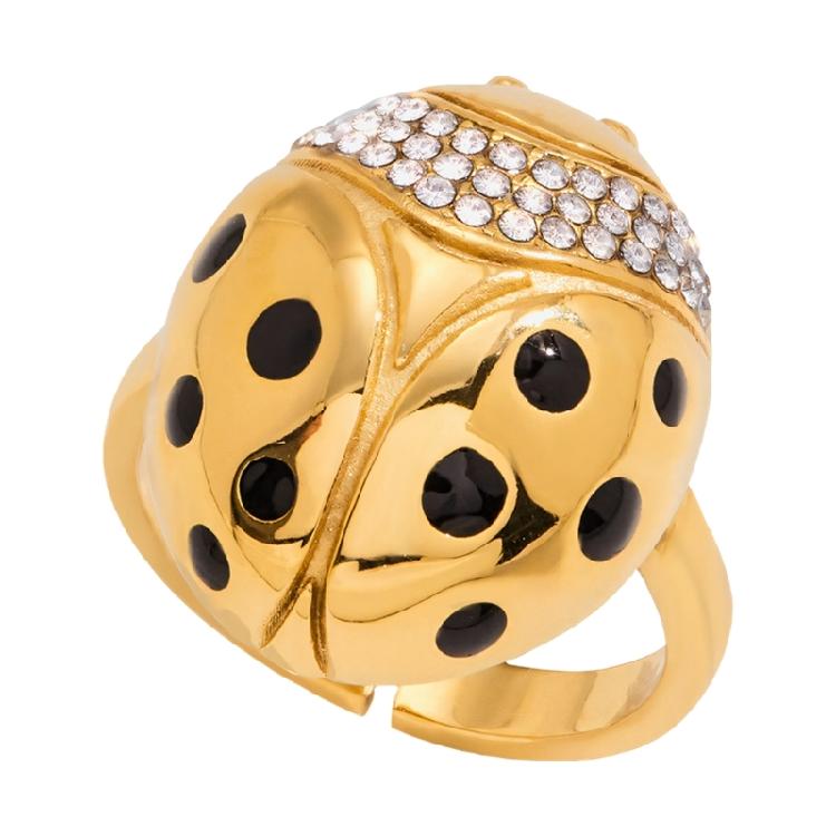 

Elegant Stainless Steel Zircon Ladybird Ring Stylish Adjustable Size Finger Accessories For Sensitive Skin 1