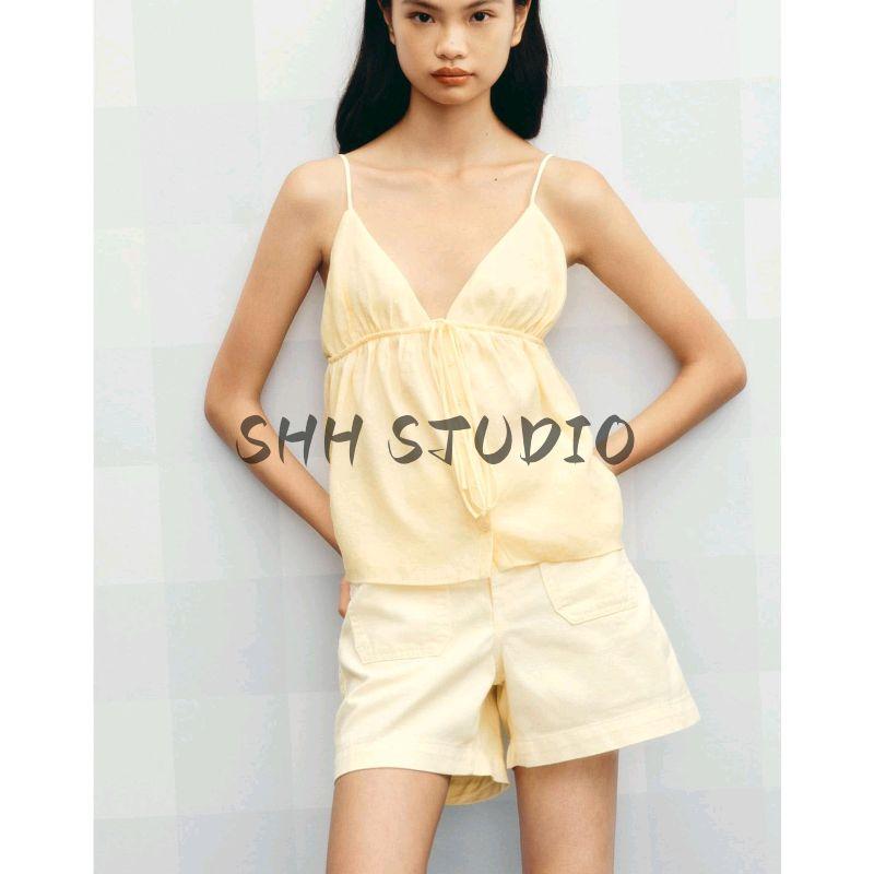 Autumn Women clothes Minimalist Style Bow Lace-up Drape Sling V-neck Top 3744117 3152150