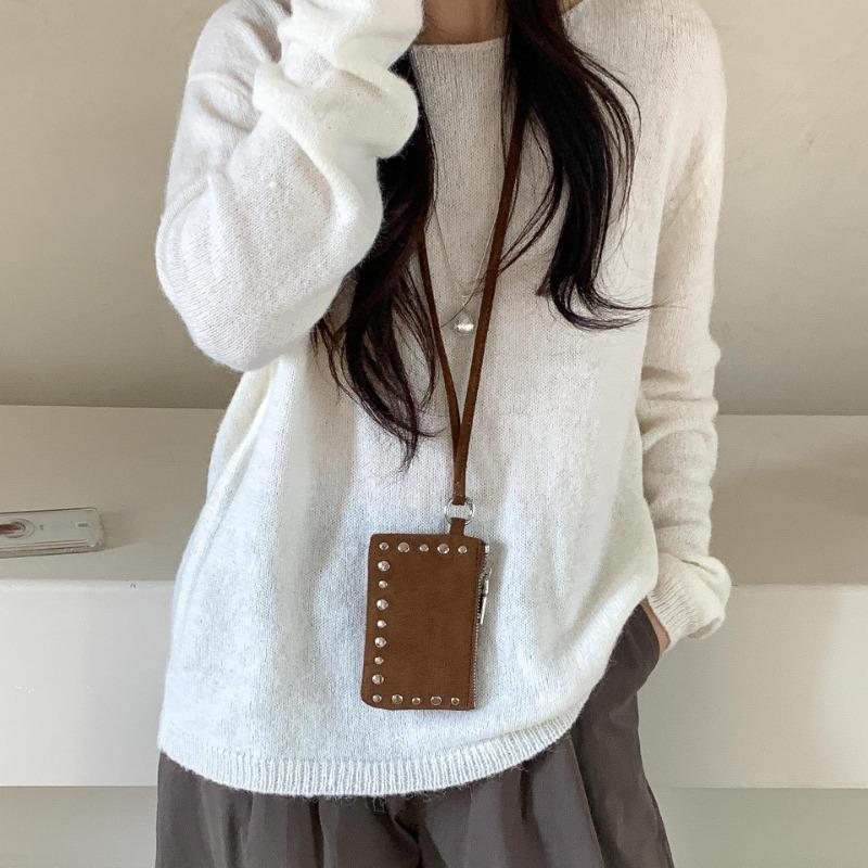 Neck-hanging mini square bag, rivet waist, canvas, leopard print bag, autumn and winter suede lipstick, change bag, women