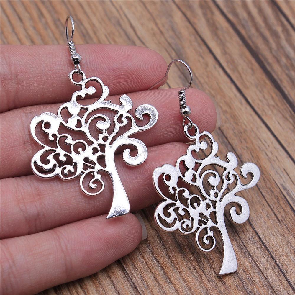 1 Pair Silver Plated Drop Earrings Women Hollow Out Tree Of Life Pattern Round Earring Moda Mujer Jewelry Fashion Pendientes