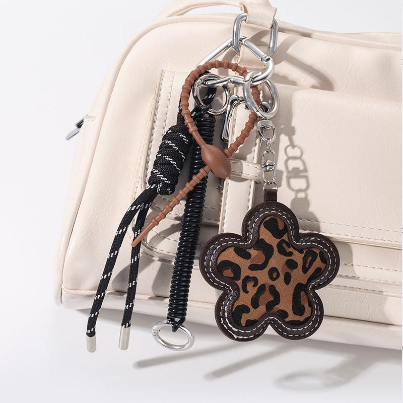 Matte Leopard Print Flower Bag Hanging Sex Exquisite Leopard Print Flower DIY Braided Rope Car Keychain Key Chains for Women
