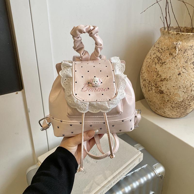 Schoolbag1011 new cute polka dot lace backpack women's trend fashion simple bow commuting small backpack