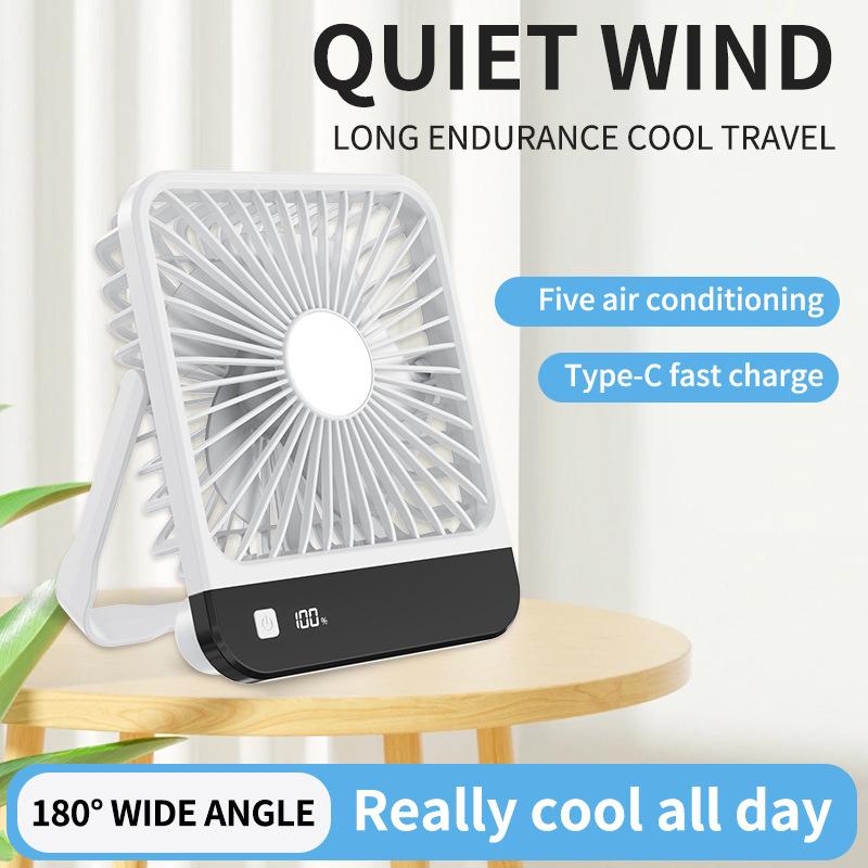 

Portable USB Rechargeable Desk Fan – 180° Tilt Folding Personal Fan, 5 Speeds, Ultra Quiet with Power Display белый