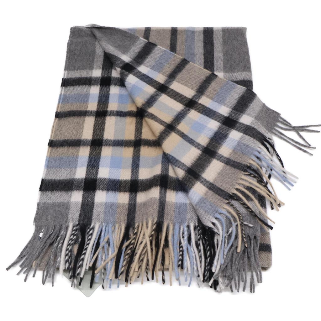 Joshua Ellis [Brand New] CPG51174 NEW CHECKS2/2TWILL Check Cashmere Fringe Scarf Light gray, black, aqua blue, beigeUsed