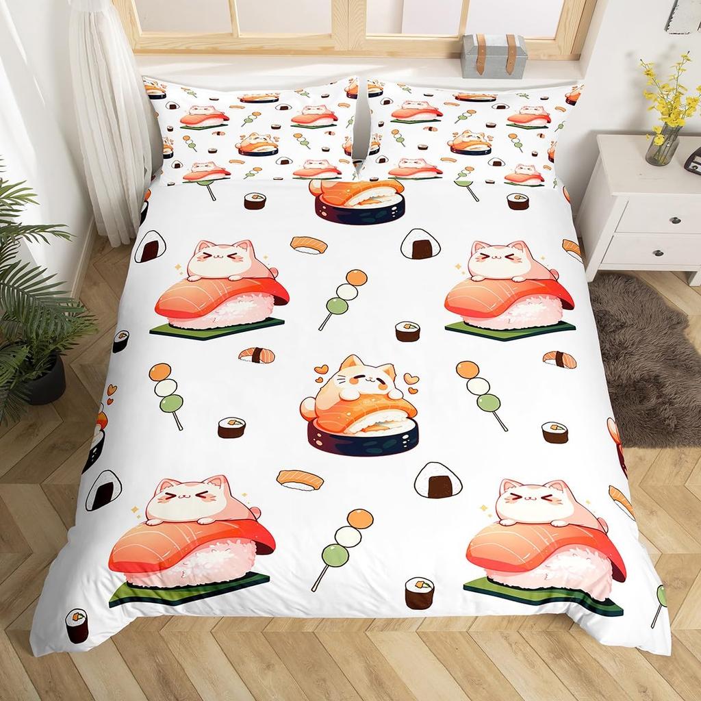 Sushi Duvet Cover Sets For Kids Boys Girls Lightweight Down Quilt Covers Bedroom Decor 2 Pillowcases 1 Duvet Cover No Comforter