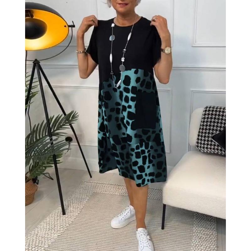 JPNTKY Dámské Módní Letní Jarní Šaty s Krátkým Rukávem a O-výstřihem