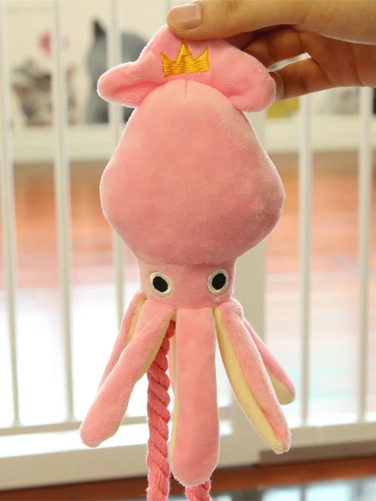 Cute Squid Dog Toy Octopus Plush Chew Squeak Toys For Small Dogs Pink Puppy Rope Teeth Cleaning Pet Supplies