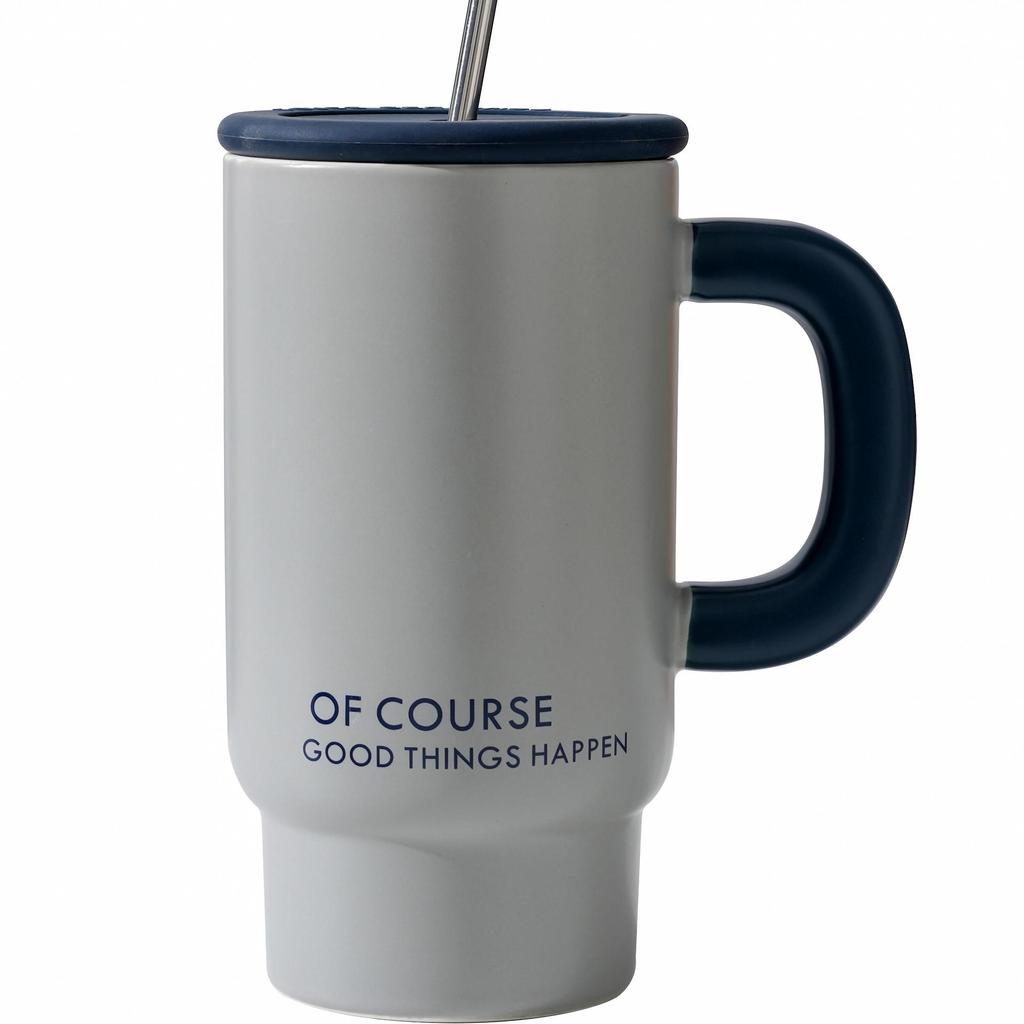 Large Capacity Ceramic Cup High Value Mug Simple Household Drinking Cup with Straw Office Student Couple Cup